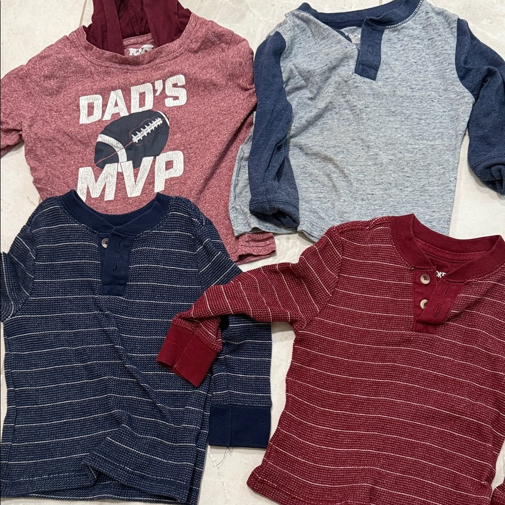 Kids Long Sleeve Henley Shirts - Red, Blue, Gray